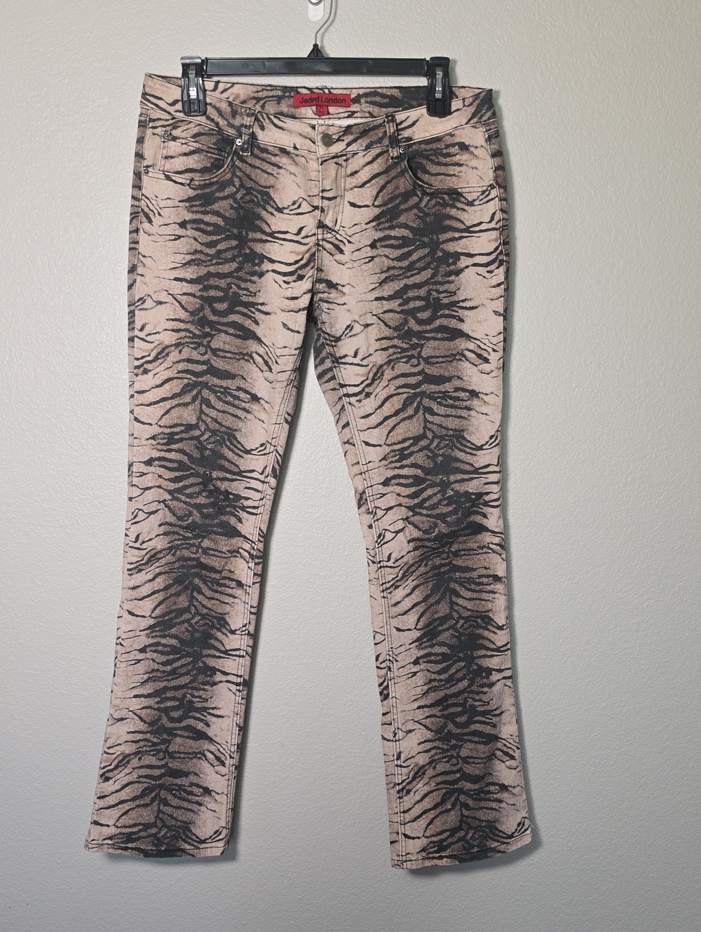 Jaded London Beige & Black Tiger-Print Bootcut Jeans